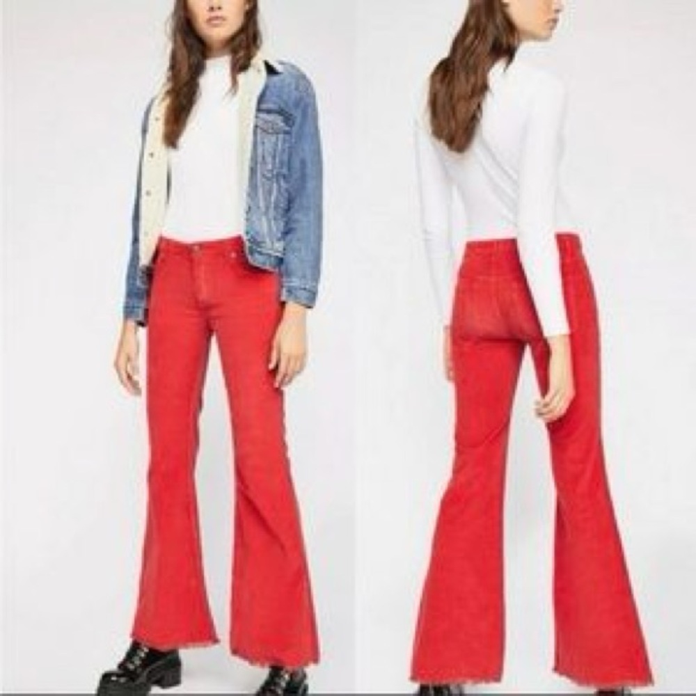 Free People Red Flare Pants
